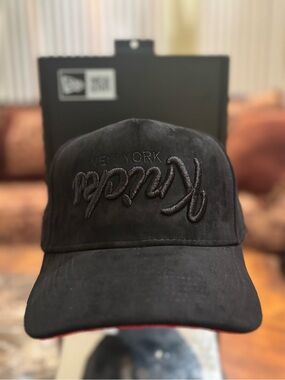 New York Knicks All Suede Blacked Out SnapBack Hat Inverted Knicks Logo